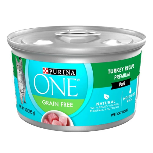 Purina ONE Natural, High Protein, Grain Free Wet Cat Food Pate, Turkey Recipe - (Pack of 24) 3 oz. Pull-Top Cans