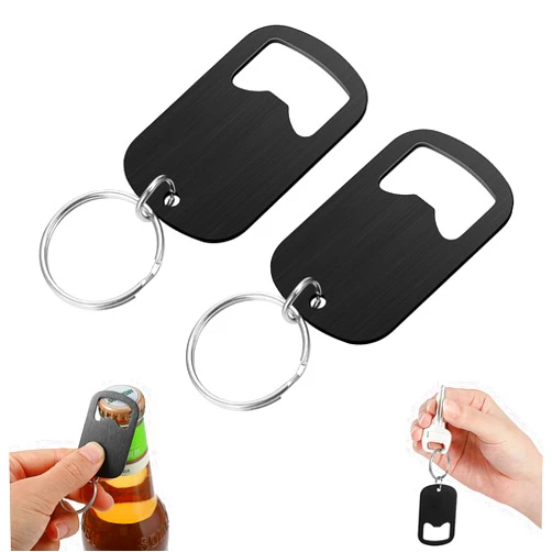 Ouligay 2Pcs Stainless Steel Flat Bottle Opener Keychain, Small Beer Bottle Opener Keychain, Mini Metal Bottle Opener Key Chain for Bartender Kitchen Bar Restaurant Black