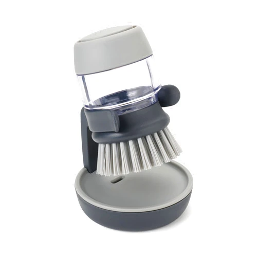 Joseph Joseph Palm Scrub Dish Brush Soap Dispensing Set with Holder, Gray 3.5-inches