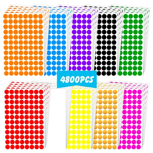 XGAGHB 1/2 Inch Round Color Coding Circle Dot Labels 10 Colors Dot Stickers, Adhesive Solid Colors Circle Stickers for Inventory Organize, File Classification and Home Organize (4800Pcs)