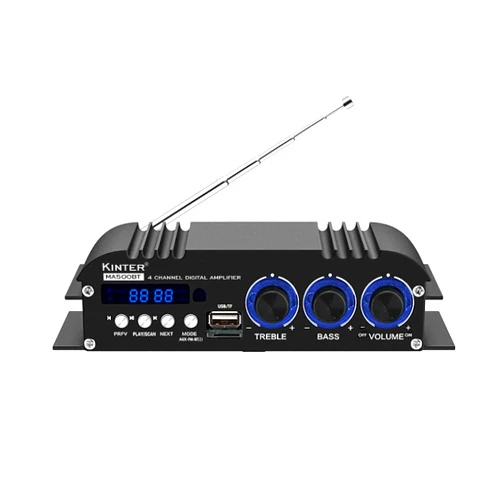 Kinter MA500BT 120 Watt 4 Channel Stereo Class D Bluetooth FM USB SD Digital Hi-Fi Audio Mini Amplifier Home Auto DIY Stereo Amplifier with Remote and 20V 5A Power Supply Black