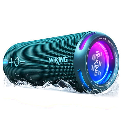 W-KING Portable Bluetooth Speakers Loud, IPX7 Waterproof Outdoor Speakers Wireless, APP Customized EQ, Dual Voice Coil/Deep Bass, 360° Sound with Lights/V5.3/TF/AUX, 40W Party Boombox Shower Speaker