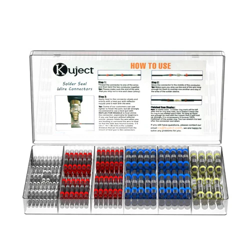 Kuject 200PCS Solder Seal Heat Shrink Butt Connectors, Waterproof Wire Connectors Kit Electrical Terminals, Solderless Insulated Wire Splice Cable Connector for Marine Automotive Boat Truck
