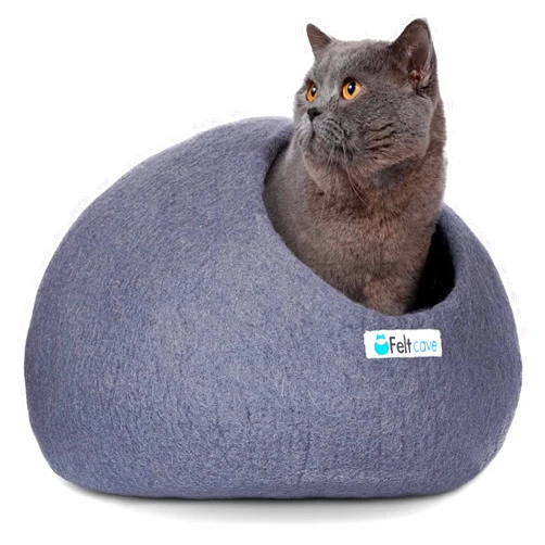 Feltcave Medium Cat Cave Bed | Grey | Cute and Cozy Cat Cave Handcrafted Merino Wool | Hideaway for Indoor Cats | Warming Nest for Kitty | Washable Wool Fabric - Gift for Pets