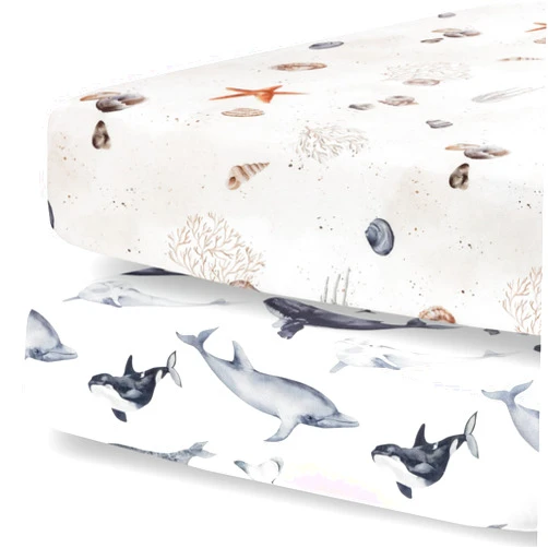 Pobibaby - 2 Pack Premium Fitted Baby Boy Crib Sheets for Standard Crib Mattress - Ultra-Soft Jersey Knit, Safe and Snug, and Stylish Ocean Crib Sheet (Seaside)