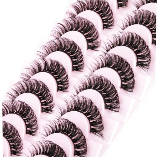 Yawamica Eyelashes Russian Strip Lashes D Curl Fluffy Wispy Natural Cat Eye False Lashes Look like Eyelash Extensions 10 Pairs by Yawamica