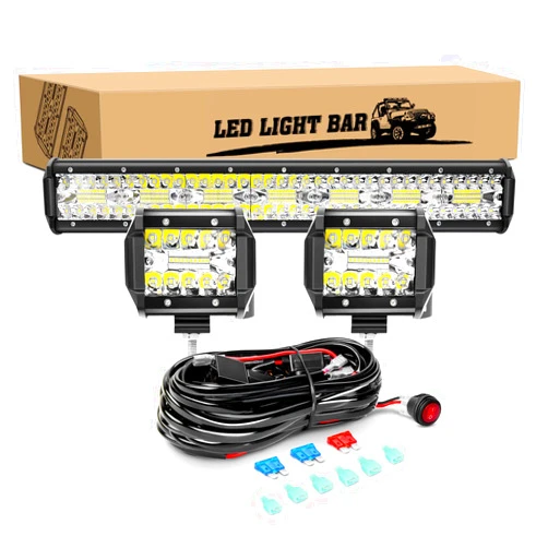 GOOACC 20Inch 420W Led Light Bar 2PCS 4Inch 60W LED Pods Led Driving Fog Lights with 16AWG Off Road Wiring Harness-3 Leads for Truck Golf Cart SUV ATV UTV Boat, 2 Years Warranty
