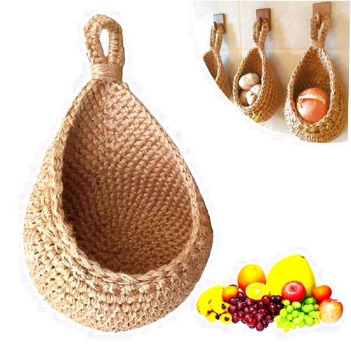 FSHANYUE Wall Hanging Fruit Baskets for Kitchen, Hanging Storage Farmhouse Basket Hand Woven, Handwoven Wall Mount Fruit Or Veggie Basket for Kitchen (M)