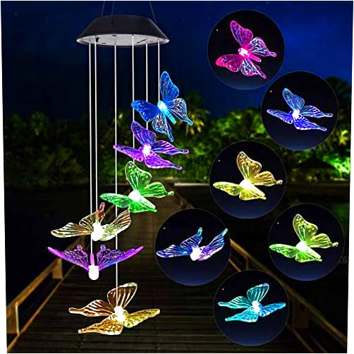 SIX FOXES Butterfly Mom Gifts for Mothers Day Grandma Gift, Butterfly Solar Wind Chimes for Outside Solar Lights Outdoor Decor Hanging Mobile for Garden Patio Yard Porch Decoraion Birthday Gifts for Women