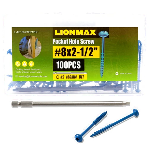 LIONMAX Pocket Hole Screws 2-1/2 Inch, 100 PCS Exterior Pocket Screw #8 x 2-1/2