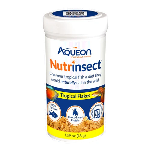 Aqueon Nutrinsect Fish-Free Fish Food, Tropical Flakes, 1.59 oz