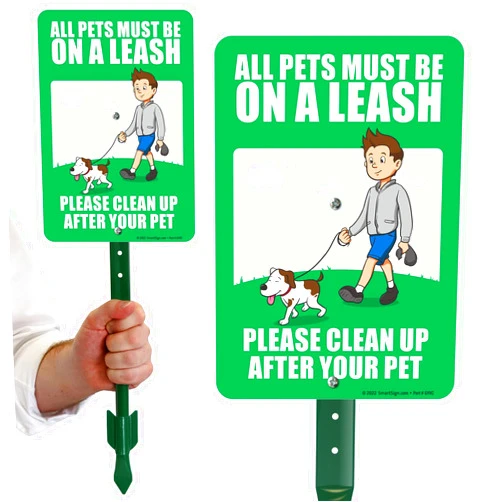 SmartSign 10 x 7 inch “All Pets Must Be On Leash - Please Clean Up After Your Pet” Yard Sign with 18 inch Stake, 40 mil Aluminum, Laminated Engineer Grade Reflective, Multicolor, Set of 1