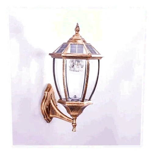 KISAD Waterproof Wall Sconce Light Fixture Retro Smart Light Control Three-Color Dimmable Solar Outdoor Aluminum Alloy Waterproof Wall Lamp for Villa Courtyard Porch Lighting (Color : Brass)