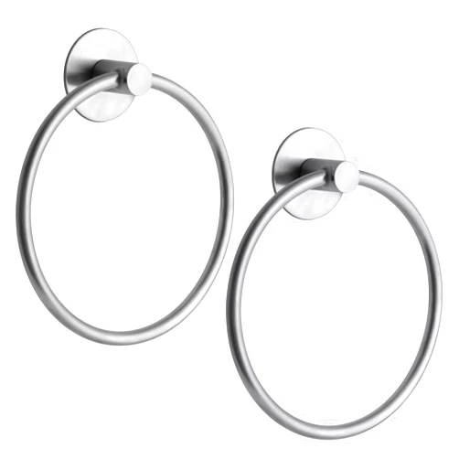 Fashionclubs Towel Holder for Bathroom 2pcs Adhesive Towel Ring, Wall Mounted Hand Towel Holder Bathroom Towel Rack, Towel Hanger for Bath&Kitchen Towel Organizer, Stainless Steel Rustproof Bath Accessories…
