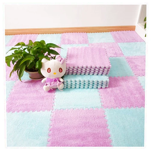 FYYSJW 10pcs Jigsaw Puzzle Rug - 12x12inch Jigsaw Rug Carpet, Interlocking Fluffy Floor Mat, Plush Puzzle Foam Floor Mat for Bedroom Playroom(Color:Light Purple+Light Blue)