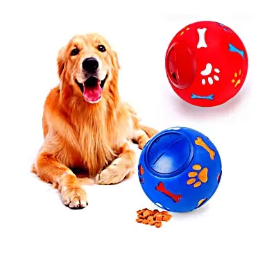 LEMON PET Puppy Dog Food Dispensing Feeder Ball IQ Treat Interactive Dogs Toy, Adjustable Opening Balls Feeder Toy for Small Medium Large Dogs L Blue+Red