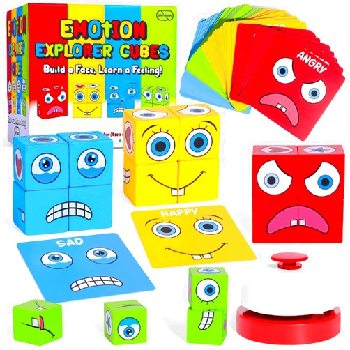 Garybank Feelings Cube Game for Kids Social Emotional Learning, W/56 Emotion Cards, Autism Speech Therapy Materials & Activities, School Counselor Office Must Haves, Feeling Toy for Kids