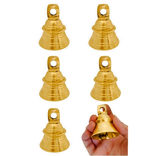 JRVT Genieland 6 Pc Set of Brass Bell with Hanging Loops Coaster Beach Decoration Item Vintage Style Indian Bell with Jingle Ring, Wedding Bell, Wedding Chimes DIY Craft Christmas Bell, Cow, Elephant Bell