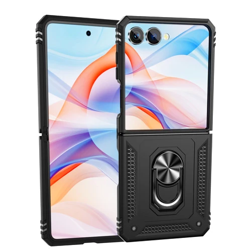 ONOLA Compatible with Samsung Galaxy Z Flip 7 Case with Hinge Protection and 360°Rotate Ring Magnetic Kickstand. [Military-Grade] Phone Case for Galaxy Z Flip 7, Black