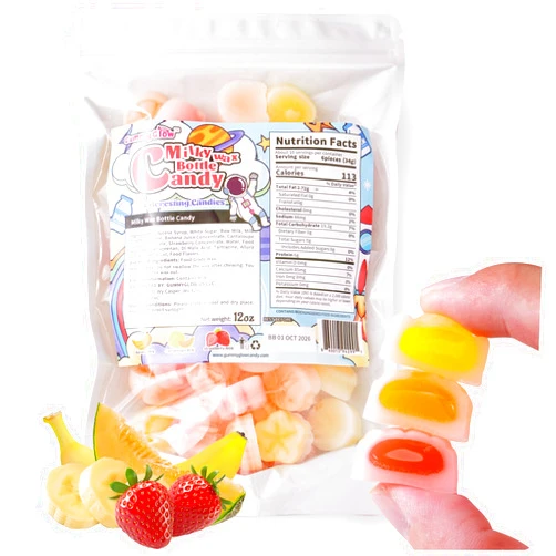 Gummy Glow Wax Candy NEW Milk Series - Retro Chewy Candy, 12oz Bulk Bag (55-65 Pcs) Triple Creamy Milk Flavors (Banana, Strawberry, Melon) - Old School Nostalgic Treats