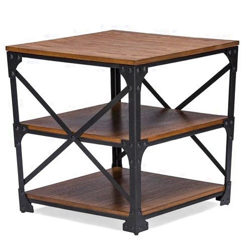 Wholesale Interiors Baxton Studio Milo Vintage Industrial Antique Bronze Metal and Distressed Wood End Table