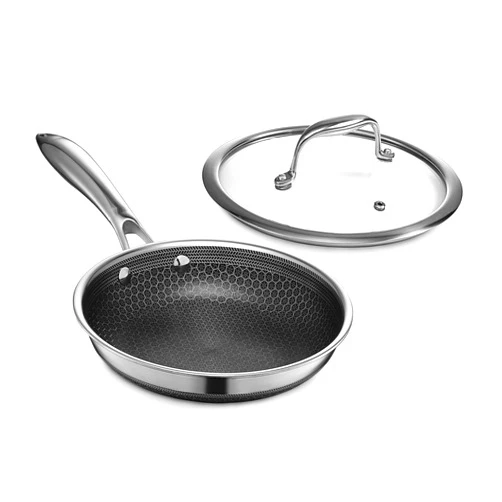HexClad Hybrid Nonstick 8-Inch Fry Pan with Tempered Glass Lid, Stay-Cool Handle, Dishwasher and Oven Safe, Induction Ready, Compatible with All Cooktops