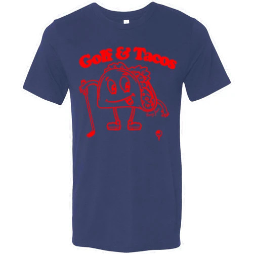 SwingJuice Golf T-Shirt Golf & Tacos Crew Neck Short Sleeve Funny Golf Shirt for Men and Women