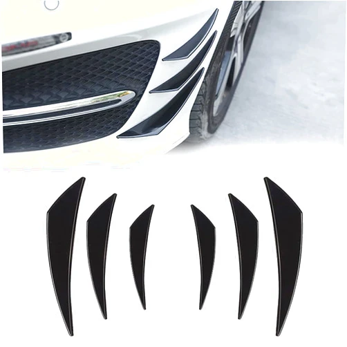GKmow Pack-6 Car Spoiler Canards Kit, Universal Auto Front Bumper Lip Splitter, Body Anti-Collision Diffuser, Exterior Soft Rubber Decorative Stickers (Glossy Black)