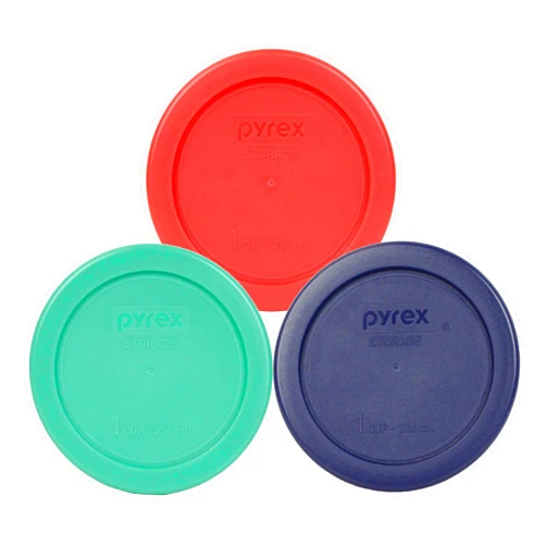 Pyrex 7202-PC 1 Cup (1) Blue (1) Red (1) Green Round Plastic Lid - 3 Pack