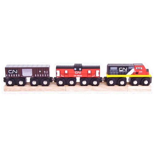 Bigjigs Rail Wooden CN Train - 1 Engine, 2 Carriages & 2 Track Pieces, Kids Train Toy Accessories, Toddler Railway Sets, Trains with Magnetic Couplings, for 3+ Year Old