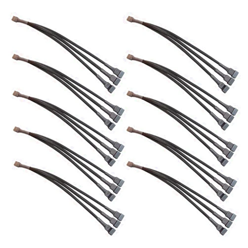BUYMINERS.CA PC Fan Splitter Extension Cable - 1 to 3 PWM Fan Splitter Compatible with 3 & 4 Pin PC Cooling Fans, 10.5 inch Black Braided Nylon Cable (10 Pack)