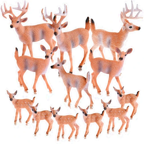 Skylety 12 Pieces Deer Figurines Toy Realistic Deer Family Figurines Forest Animals Figures Miniature Woodland Creatures Figurines Miniature Toys Cake Toppers for Birthday Party Bridal Shower