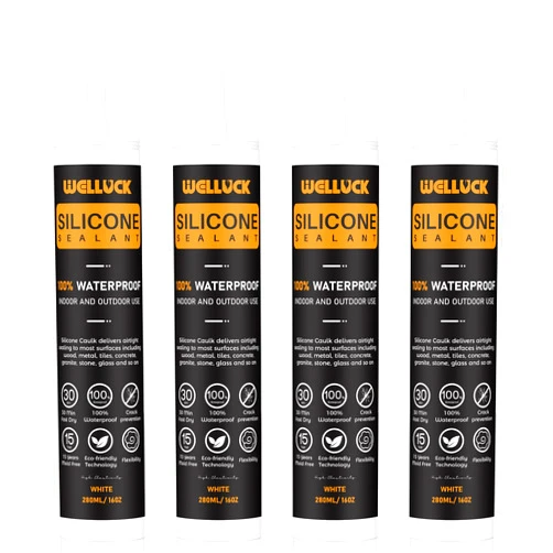 WELLUCK Silicone Sealant Caulk, 100% Waterproof Caulking Silicone Flexible Sealant Cartridge, Adhesive Sealant for General Use, Window, Door, Glass, RV, Automotive Leak Sealing(White, 16oz, 4-Pack)