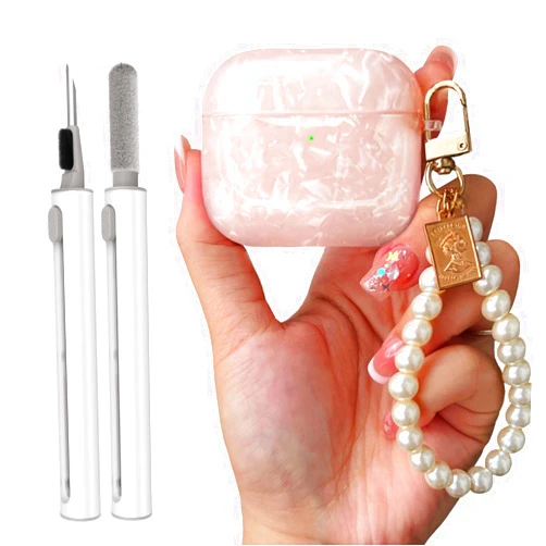 MCTOPZO Luxury Pearl Keychain for Airpods 3rd Generation Case with Cleaner kit,Cute Glitter Shockproof TPU Airpod 3rd Gen Cover for Girls Women,Apple Air Pods 3 Wireless Charging Protective Case-Pink