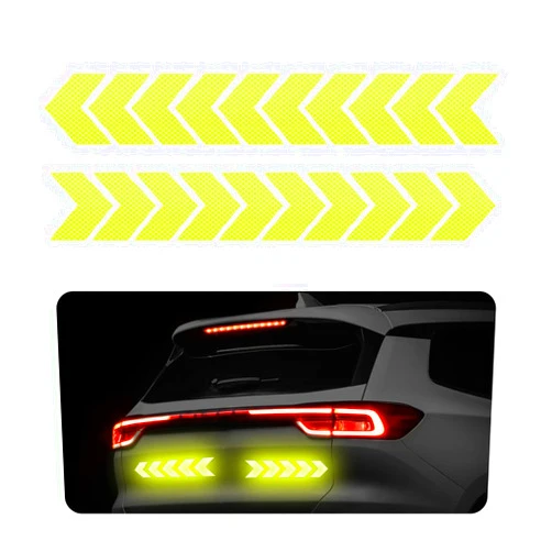 AUCELI 20PCS Car Arrow Reflective Stickers, Waterproof Vehicle Safety Warning Sign Decal for Rear Bumper Body Trunk, Universal Self Adhesive High Intensity Night Visibility Reflective Film (Yellow)