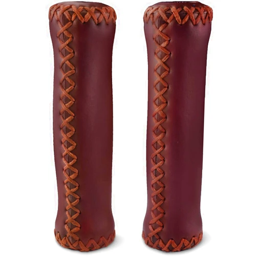 MARQUE Cruiser Bike Handlebar Grips - Brown Vinyl Leather Grips in 135mm with Hand-Stitched Seam for 22.2mm (7/8