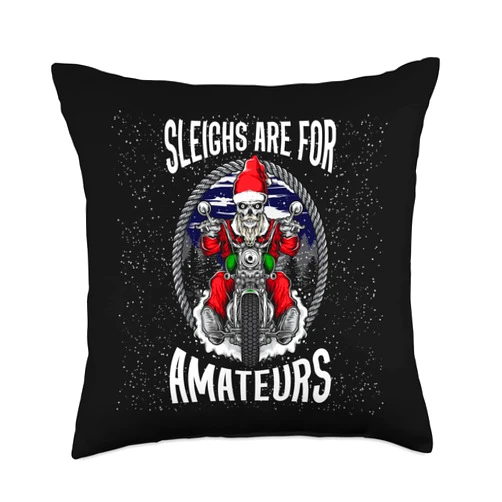Biker Holiday Season Xmas for Men Women Kids Christmas Santa Skull Rider Motorcycle Snow Saint Nick Throw Pillow, 18x18, Multicolor