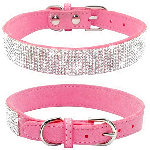 Avenpets Rhinestone Dog Collar with Full Dazzling Crystals, Soft Suede Leather Collar Dog Cat Puppy Gift Girl, Cute Collar Studded Sparkling Diamonds for Small Medium Large Pet, Pink, XS