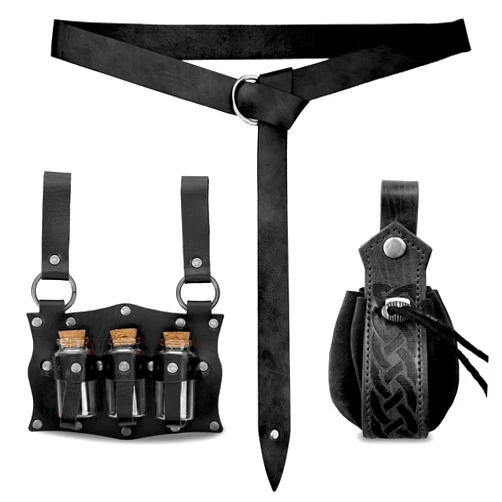 IncreDecor Renaissance Accessories with Renaissance Belt Medieval Embossed Belt Pouch Leather Bracers for Halloween Cosplay