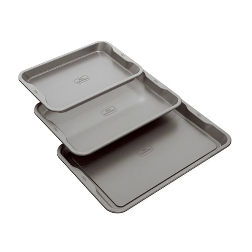 Ninja B33003 Foodi NeverStick Premium 3-Piece Baking Sheet Set, Nonstick, Oven Safe up to 500⁰F, with 9 x 13 inch Sheet, 10 x 15 inch Sheet & 11 x 17 inch Sheet, Dishwasher Safe, Grey