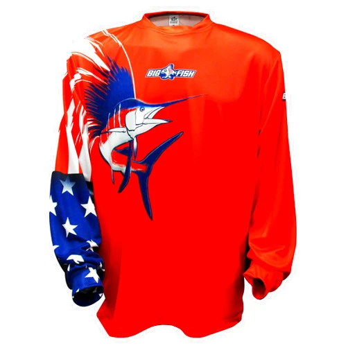 Bigfish Gear Bigfish American Pride Sailfish Red UPF50 Long Sleeve Performance Fishing Shirt
