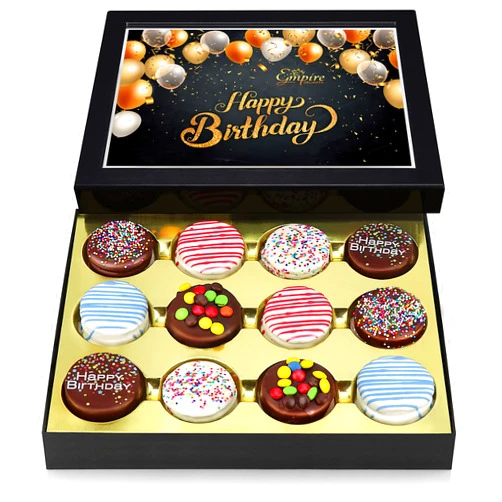 Empire Delights Birthday Cookies Gift Basket for Men and Women – Gourmet Chocolate Cookies, Happy Birthday treats for Food Gifts by Empire Delights, 12 Count Chocolate Gift Box