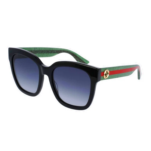 Gucci GG0034S col 002 54 Women's Urban Pop Square Sunglasses, Black Glitter Green/Gray