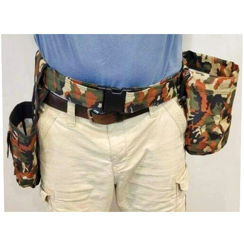 Calcies365 Calces365 Metal Detecting Waist Pouch, 1 Pouch with Multiple Pockets, 1 Pouch with Mesh Bottom for Discarded Items, 52 Inch Long Belt (Camo)