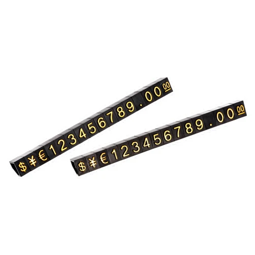 MECCANIXITY Adjustable Removable Mini Cube Price Tag Display Number Letter Price Label Stand Block Kit for Shop Counter Gold on Black,3.8x6.9mm,10 Sets