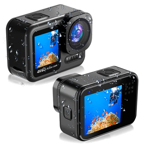 Sixmou SU8 4K 60fps Underwater 66ft Waterproof Action Camera with Image Stabilization,Timelapse Record, Prerecord,8X Zoom,170° Wide Angle, Two Screen,Sports Video Camera with WiFi (Standard Combo)
