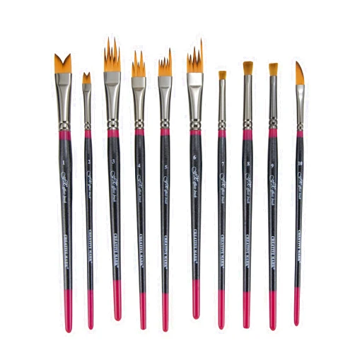 Creative Mark FX Special Effects Paint Brush Set Unique Ribbon, Multi-Line, Angular Dabber Style Professional Artist Paintbrushes for Watercolor, Thinned Acrylics & Oil Paint - Set of 10