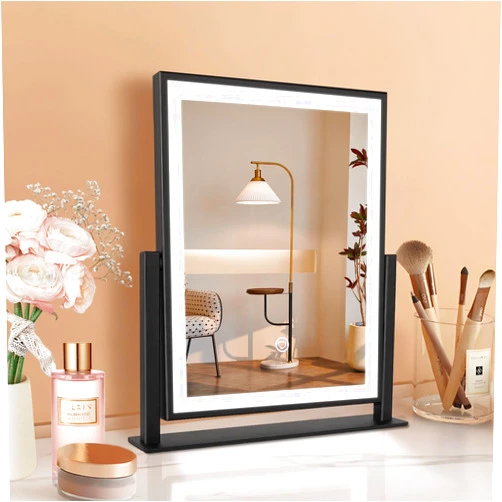 Beelux Makeup Mirror with Lights, Fashion Lighted Vanity Mirror with Dimmable Light, Smart Control, Adjustable Warm White/Natural/Daylight, Birthday Wedding Present, 360°Rotation (Black, 13 inch)