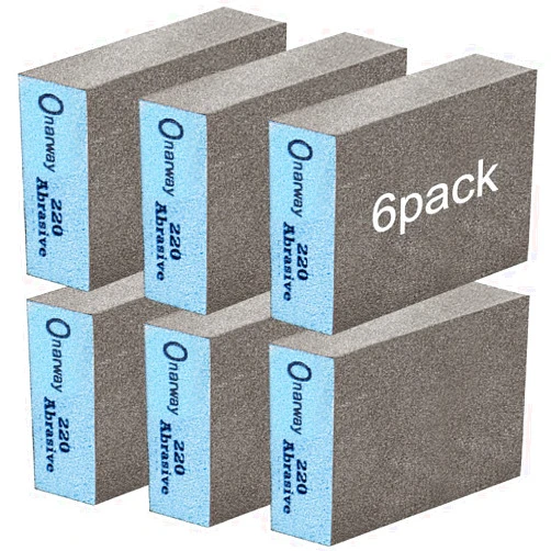 Onarway Sanding Blocks 6 Packs Wet and Dry Dual-use Sanding Sponges - Fine 220 Grits: Washable and Reusable for Wood Metal Wall Polish