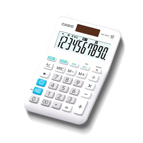 CASIO MW-100TC-WE-N W Tax Rate Calculator, 10-Digit Tax Calculator, White, Mini Just Type
